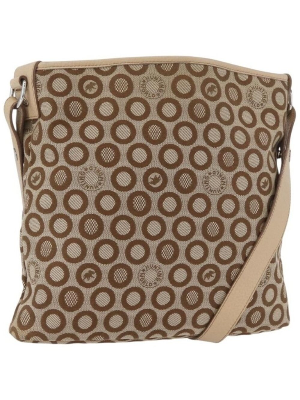 Authentic HUNTING WORLD Shoulder Bag Canvas Beige Silver